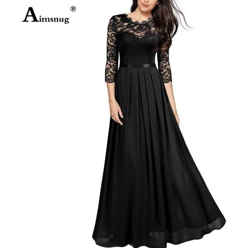 Aimsnug 2021 Summer Ladies Elegant O-neck Long Maxi Dress Patchwork Lace Hollow Out Dresses Plus size Women Vinatge Party Dress