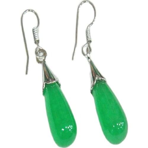 Malay jade water ear drops in Aquamarine emerald National Style Earrings