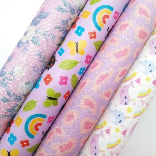 Twinkling Twinkling Flowers Leopard Printed Glitter Fabric Leather Dophine Synthetic Faux leather Felt Backing 21X29CM KM574