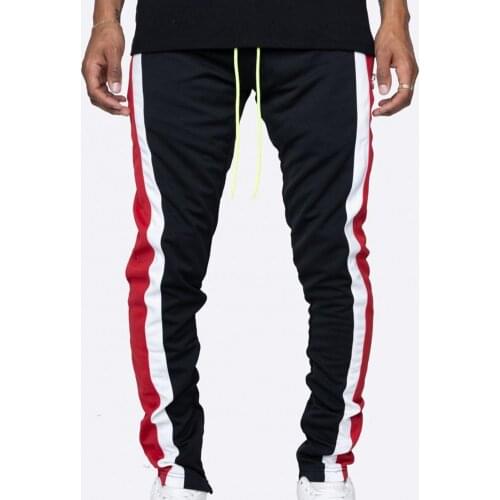 Men Drawstring Contrast color Skinny Zipper Pockets Motorcycle Pant Sweatpants Bottoms Jogger Summer Streetwear Mens tracksuit