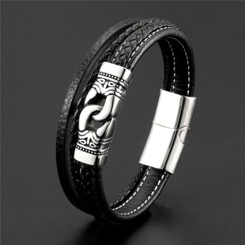 Cool Mens Health Bracelet Stainless Steel Bracelets Multilayer Leather Bracelet With Chain Men Accessories Jewelry Wristband