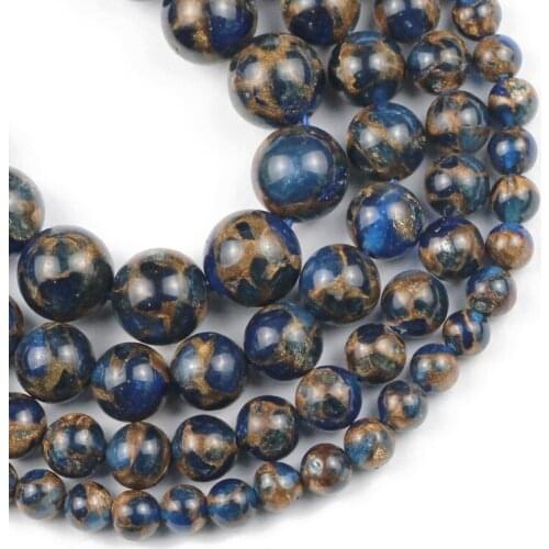 Natural Dark blue Gold Cloisonne Stone Beads 6/8/10/12MM Round Spacer Loose beads for Jewelry making DIY bracelets accessories