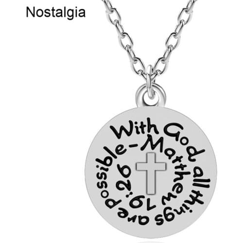 Nostalgia With God All Things Are Possible Quote Charm Cross Necklace Religious Christian Jewelry Bible Verse For Prayer