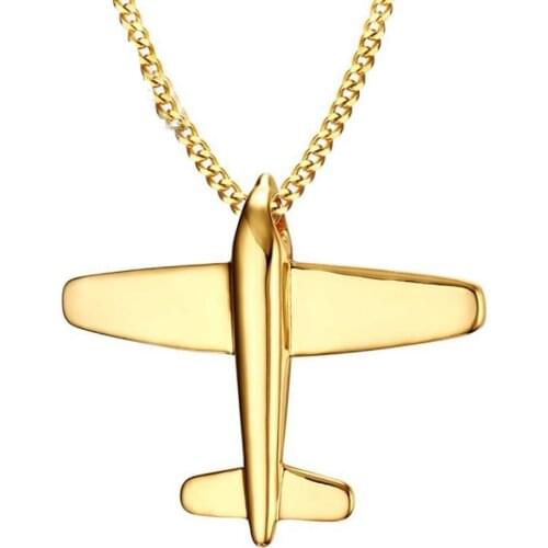 Stainless Steel Gold Hip Hop Aircraft Pendant Necklace Street Dance Jewelry Gift For Kids Children