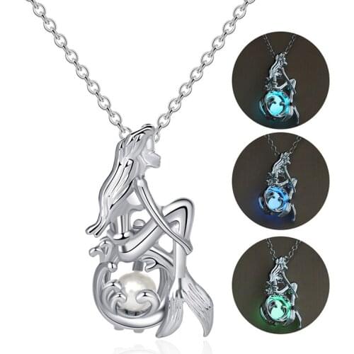 Women Glow In Dark Pendant Luminous Necklace Mermaid pattern Jewelry Ornaments Necklaces Unique Choker Wholesale