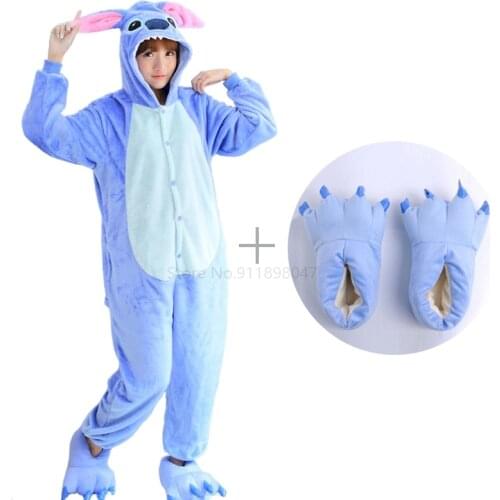 Kigurumi Unicorn Pajama Adult Animal Stitch Panda Onesie Women Men Couple Winter Pajamas Suit Sleepwear Flannel Kids Pijamas