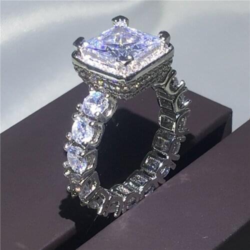 Luxury Court Style Engagement Wedding Band Rings for women men AAAAA zircon cz White Gold Filled 925 silver ring Bridal Jewelry
