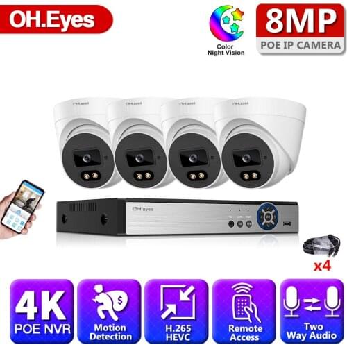 OH.eyes H.265 4K 8mp POE 4CH CCTV system outdoor Camera Color Night vision surveillance Two-way Audio security kit ONVIF