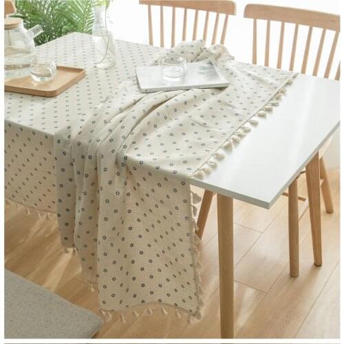 Simple Flower Tablecloth Rectangular Tassel Linen Cotton Table Cloth for Kitchen Coffee Table Cover Dining TableMantel Mesa