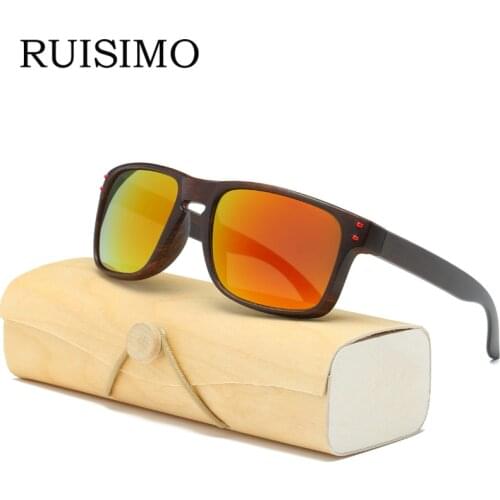 Wood Sunglasses retro de sol Sunglasses for women Square Women men brand Designer Glasses mirror colorful with case