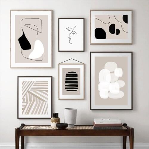 Modern Canvas Painting Abstract Line drawing Beige Black Minimalist Posters Wall Pictures Living Room Interior Home Decoration