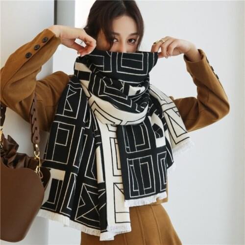 Thick Neckerchief Foulard Cashmere Warm Women Scarf Hijab Luxury Print Pashmina Winter Travel Decoration Blanker Shawl Wraps