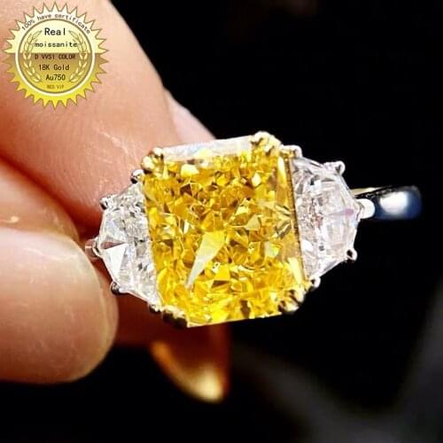 Solid 18K Gold 4ct yellow Moissanite Diamond Ring D color VVS With national certificate