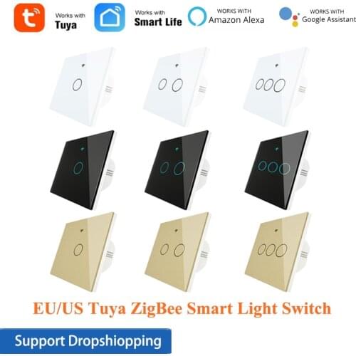 NEW US/EU Tuya ZigBee Smart Light Switch With/Without Wire 2 Wiring Methods,Work with Alexa Google Home Smart Life,Need Gateway