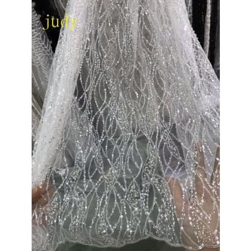Stock 5yards/bag XY08# Crystal white sequin embroidered fabric with contorted lines for dress and wedding dresses
