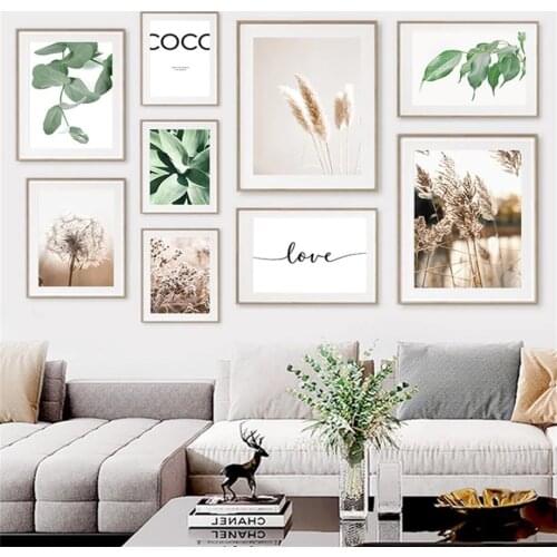 Green Agave Leaf Dandelion Pampas Grass Wall Art Canvas Painting Nordic Posters And Prints Wall Pictures For Living Room Decor