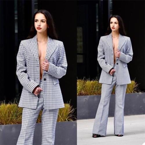 Newest 2 Piece Women Suits Houndstooth Custom Made Girl Suit Full Sleeves Fashion Formal Lady Office Suits