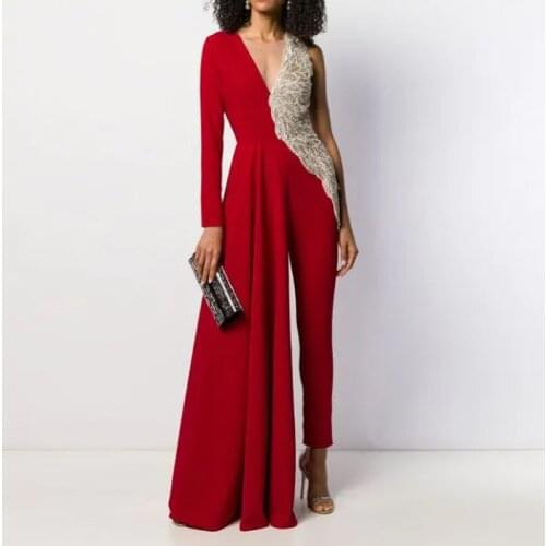 2020 New Spring Summer Women Skinny Jumpsuits V-Neck Full Sleeve Patchwork Color Rompers Sexy Night Club One Piece Outfits 3579