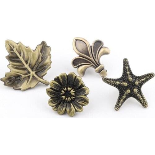 1Pc Antique Drawer Alloy Handle Leaf Flower Plant Green Bronze Electroplating Anti-rust Handles Furniture Pulls Accessories