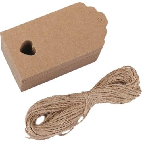 100 pcs Kraft paper Empty card Hand drawing Gift Label Tags Hearts Hollow brown