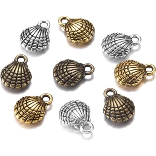 12pcs/lot 13x10mm Metal Plated Double Sided Shell Charms Pendant For DIY Handmade Craft Jewelry Pendants Making Finding Supplies