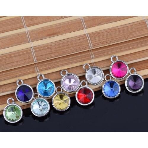 2020 DIY Ring Bangle Crystal Rhinestone 10MM Birthstone Rhinestone Charm Pendant Necklace 36 Pcs Each Color For Jewelry Making