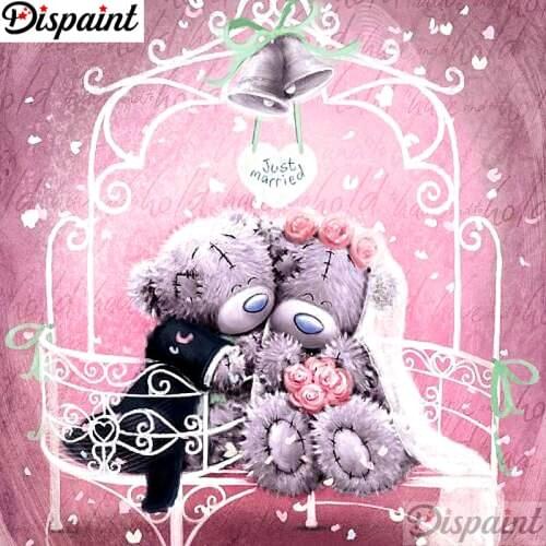 Dispaint Full Square/Round Drill 5D DIY Diamond Painting "Bear couple scenery" 3D Embroidery Cross Stitch 5D Home Decor A12280