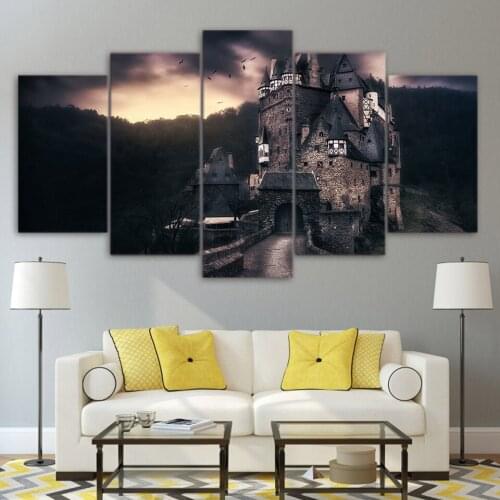 Abstract Canvas Art Poster Style Wall Building For Home Living Room 5 Panel German Castle Cuadros Modern Decoration Painting