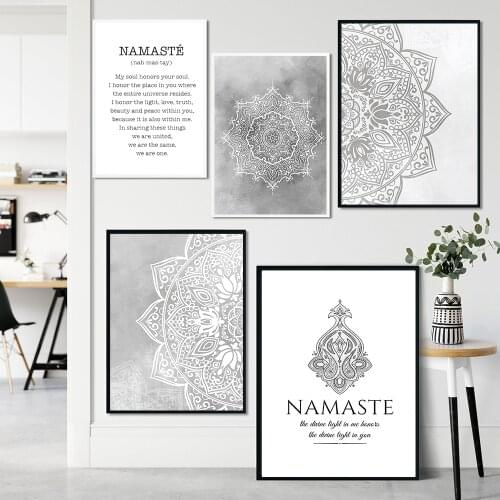 White Gray Mandala Abstract Canvas Poster Yoga Wall Art Namaste Quote Print Painting Decorative Picture Modern Living Room Decor