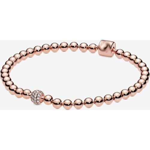 S925 Sterling Silver Rose Gold Beaded Pave Bracelet Peas Bracelet Bracelet For Girlfriend Surprise Gift