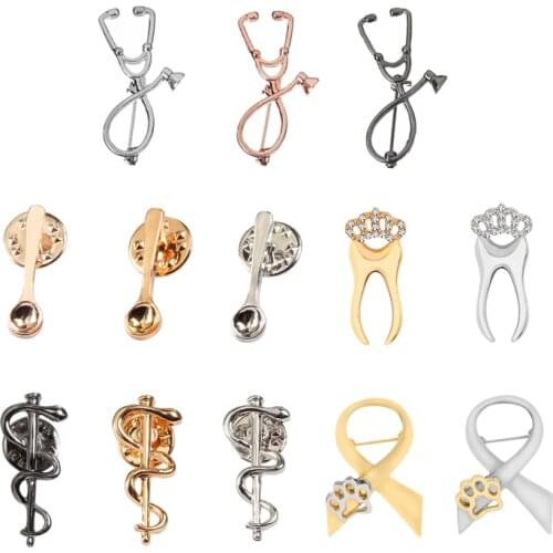 Stethoscope Brooch World Health Organization Logo Tooth Spoon Tie Enamel Pin Doctor Nurse Medical Badge Jewelry gift