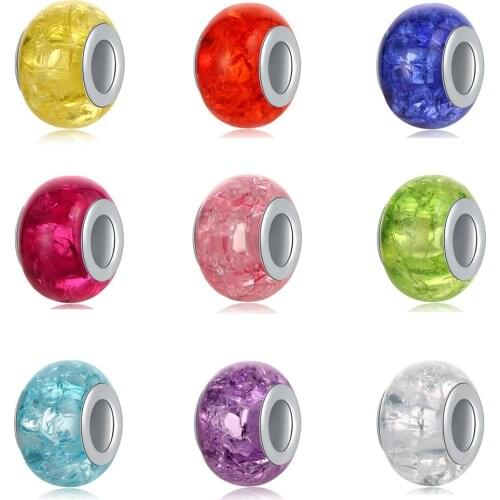 New Crack Colored Resin Big Hole Beads DIY Pendant Suitable for Original Pandora Charm Bracelet Lady Jewelry Making Gifts