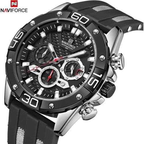 NAVIFORCE Quartz Wrist Watch For Men Military Sports With 3 Small Dials Water Resistant Week Display Luminous Men Clock Watches