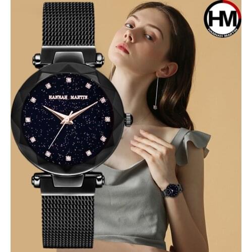 New Watch Women Japan Quartz Movement High Quality 34mm Hannah Martin Stainless Steel Mesh Rose Gold Waterproof Ladies Watches