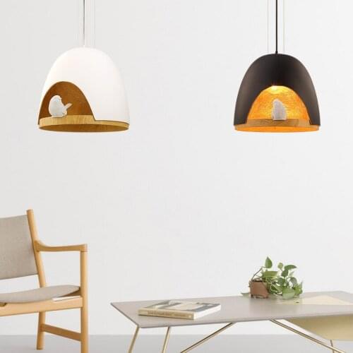 Black/White Modern Bird Shell Wooden Pendant Light For Living Room Dinning Room E27 Holder Kids Pendant Lamp