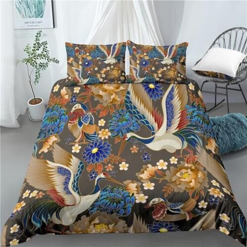 Home Living Luxury 3D Crane Print 2/3Pcs Comfortable Duvet Cover PillowCase Bedding Sets Queen and King EU/US/AU Size