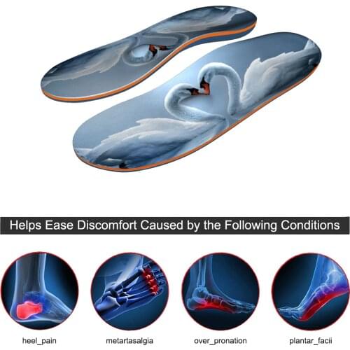 Swan Pattern Elastic Orthotic Insoles for High Arch Foot , Metatarsal Support and Heel Pain Men Wome iFitna