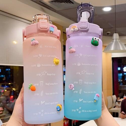 2000ml New Cute Space Gradient Water Bottles With Straw Summer Plastic Water Bottle Large Capacity Outdoor Travel Sports Kettle
