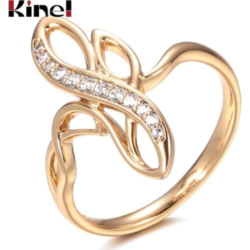 Kinel White Natural Zircon 585 Rose Gold Big Ring Ethnic Wedding Fine Hollow Crystal Flower Rings for Women Vintage Jewelry
