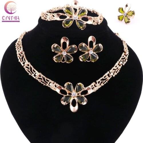 Hot sale Trendy jewelry sets women necklace for party statement necklace wedding boho crystal with earrings 2017
