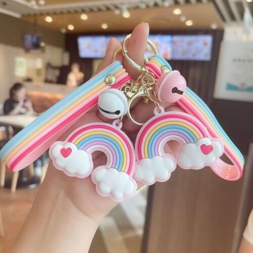Korean Love Rainbow Keychain Girl Heart Colorful Car Keychain Creative Bag Pendant