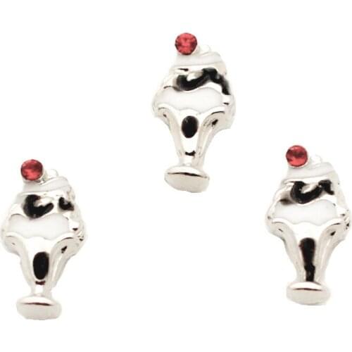 Best Selling10pcs/lot 3D Double Silver Ice cream Floating Charms living DIY Bracelet Jewelry Making