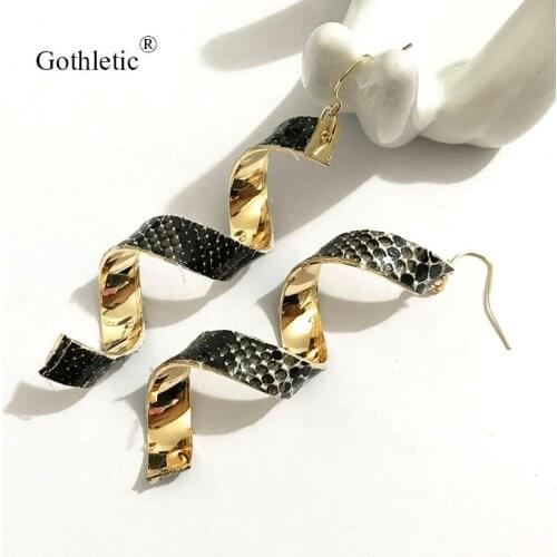 Gothletic Snake PU Covered Swirl Metal Drop Earrings for Women Brincos Fashion Jewelry 2019 NEW