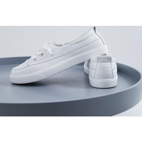 Fashion White Flats Leather Shoes For Women Upper Pu Sole White Board Shoe Non-Leather Casual Sneakers New Balance Woman
