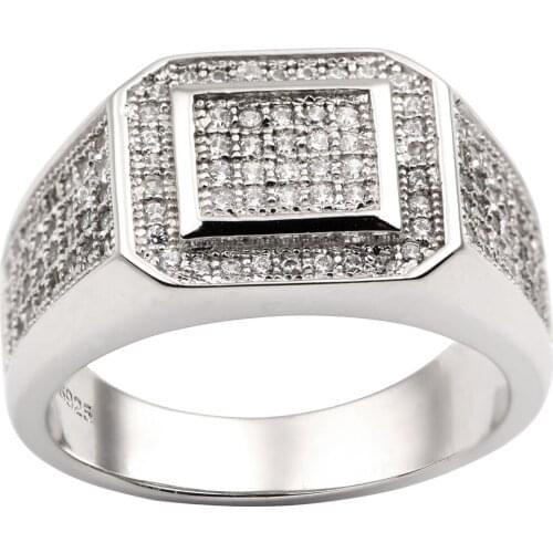 925 Silver Ring Men Jewelry Micro-paved Clear Cubic Zirconia CZ Dress Wear Fathers Day Gift R0045WT