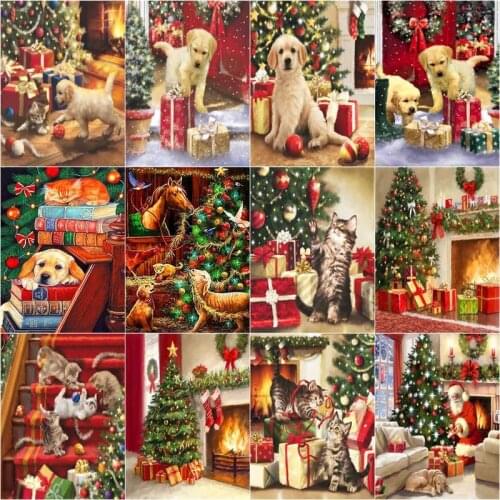 GATYZTORY Painting By Numbers Christmas Tree For Children Kits Home Decor Dog Animal Drawing On Canvas Handpainted Art DIY Gift