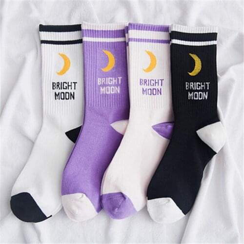Socks women Bright Korean Moon Cotton Socks Harajuku English Letter Sock Cute Kawaii Socks Funny Hip Hop Skateboard Crew Sokken