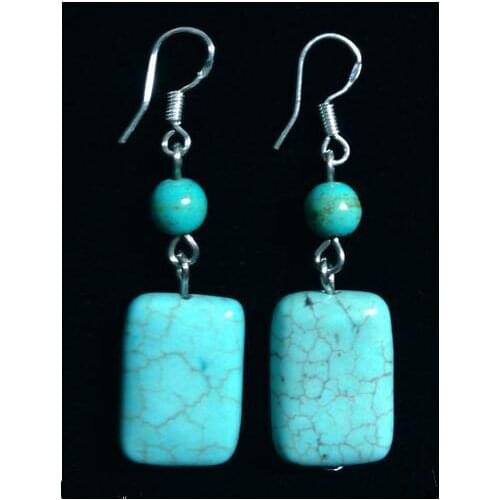 New Classic Favorite Pearl Store S925 Sterling Silver Blue Round Squart Turquoise Dangle Earrings Birthday Party Lady Gift