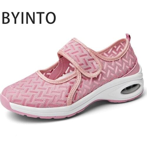Platform Women Sport Tennis Shoes Light Breathable Air Cushion Mesh Chunky Sneakers Non-slip Velcro Sock Footwear Tenis Feminino