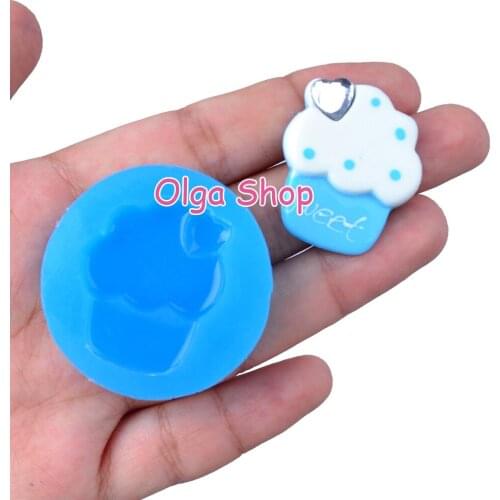 PYL220 30.4mm x 25.7mm Cupcake Silicone Mold Fondant Cake DecorationCandy Resin Clay Earrings Necklace Craft Soap Candle
